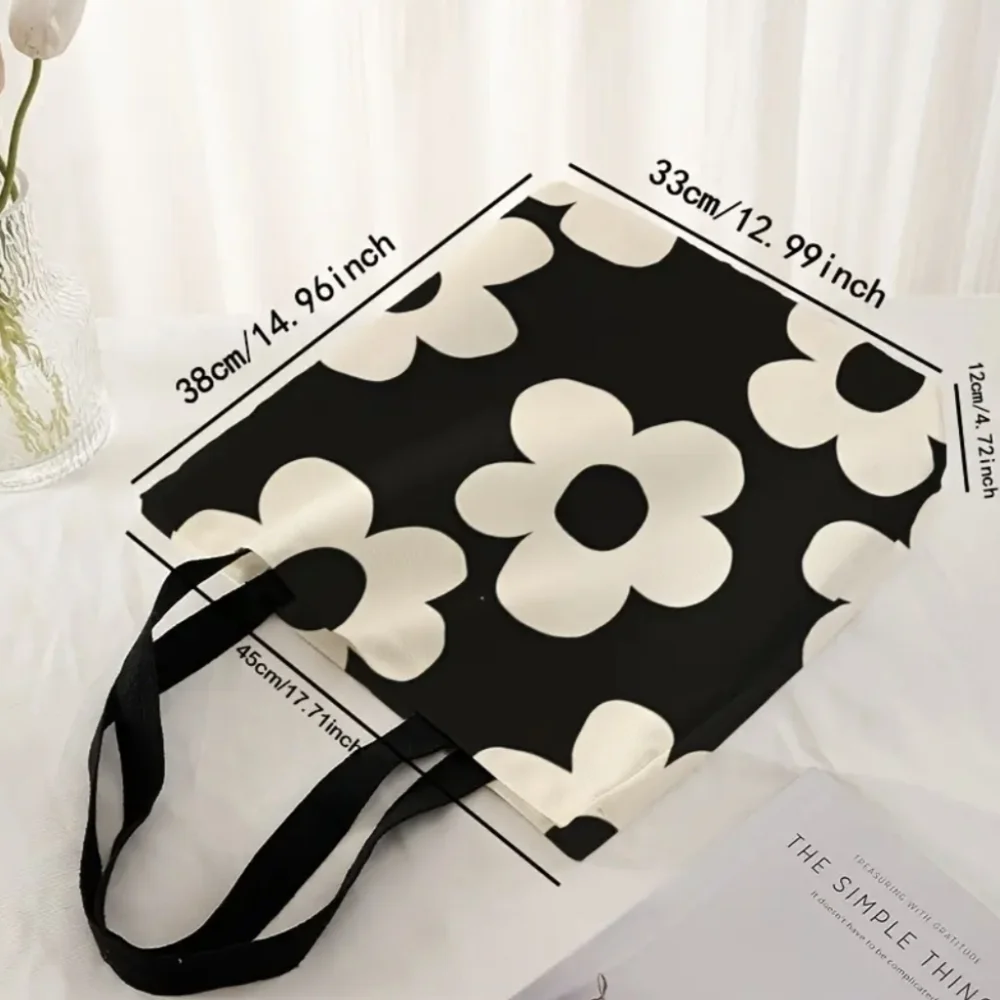 Beach Bag Large Carryall Tote Bags Purse Black White Floral Waterproof Totes - Picture 6 of 8